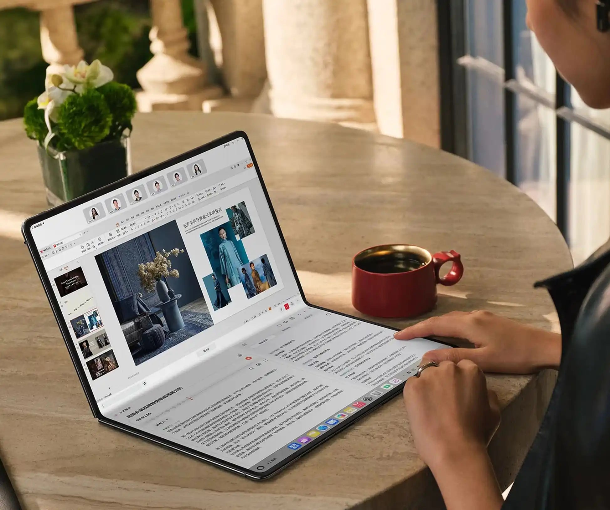 A foldable laptop with a flexible display.